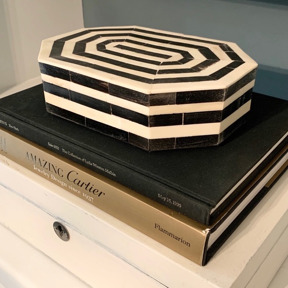 Other - Octagonal Decor Box with Hinged Lid, Black/Ivory